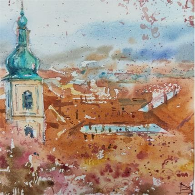 Watercolor painting from Carré d'artistes :  Spring in Prague by Volynskih Mariya